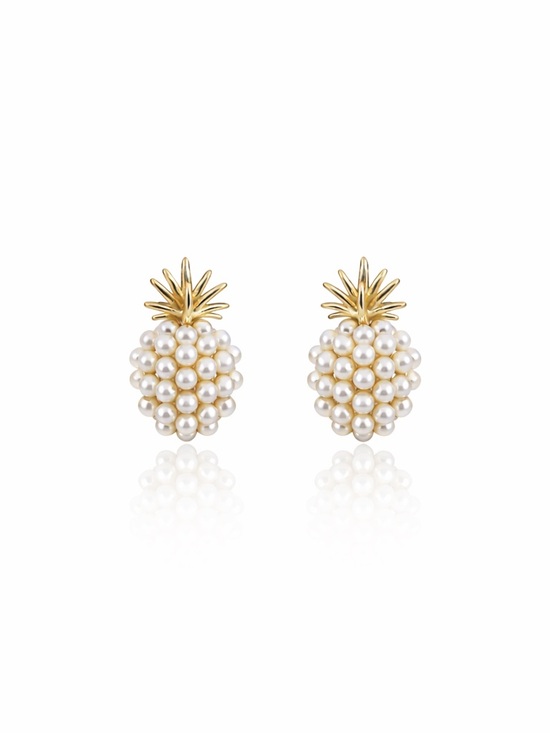 Anthropologie Jewelry - Gold Pearl Pineapple Stud Earrings